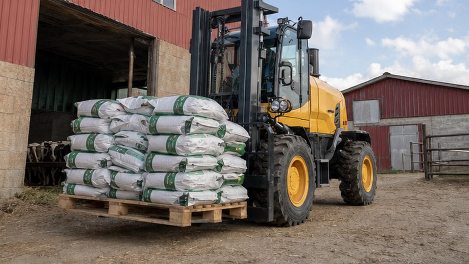 Rough Terrain Forklift Case: Farm Yard Pallet Loading with Outdoor Travel