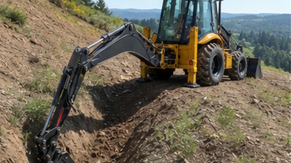 How Should a Backhoe Loader Be Stabilized Before Digging on a Slope?