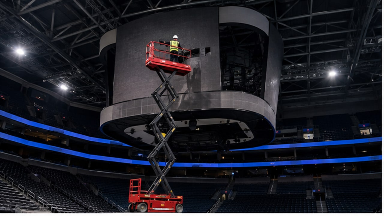 Aerial Lift Case: Servicing Scoreboards and Roof Trusses in an Arena