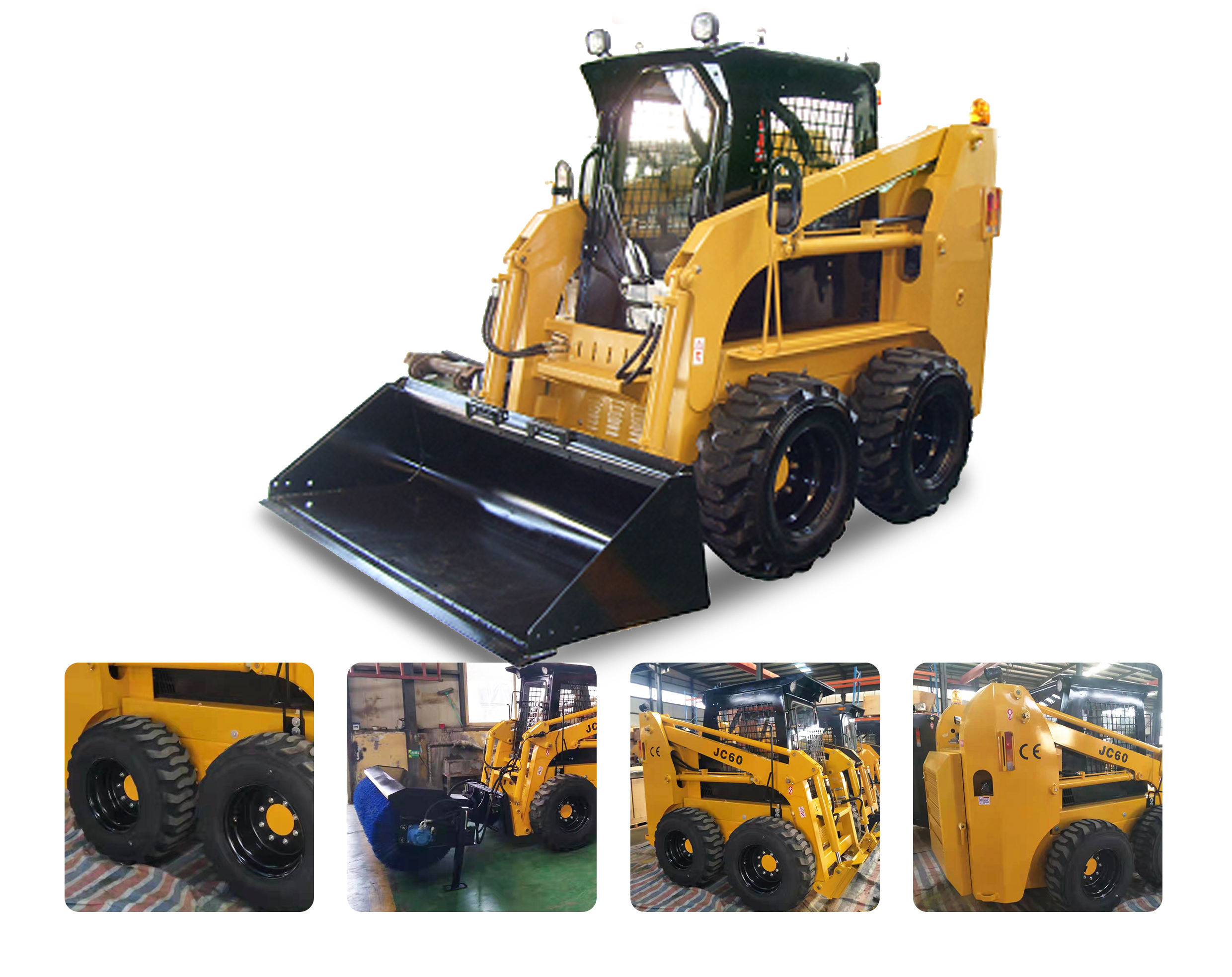 Caso de accesorios skid steer: cuchara, horquillas y flujo hidraulico