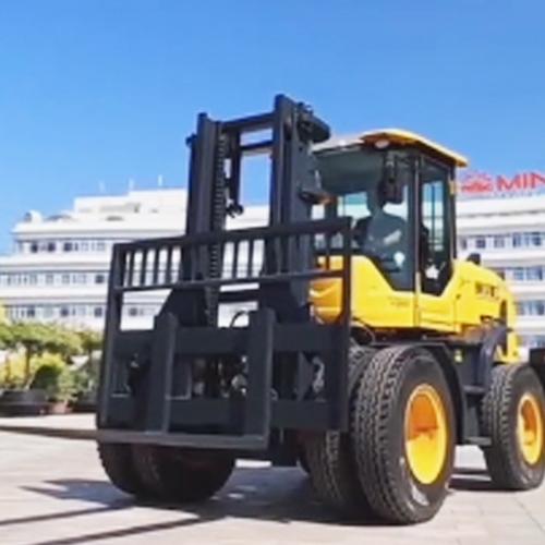 What type of terrain can an off-road forklift handle?